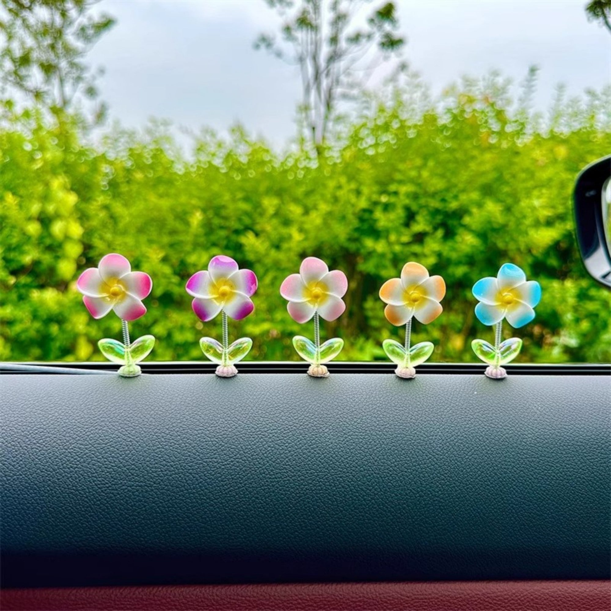Anna-Kaci Mini Crystal Flower Figurine Set with Colorful Petals and Green Leaves