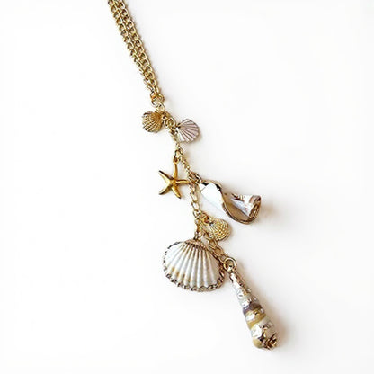 Anna-Kaci Gold Tone Seashell and Starfish Charm Keychain with Nautical Accents