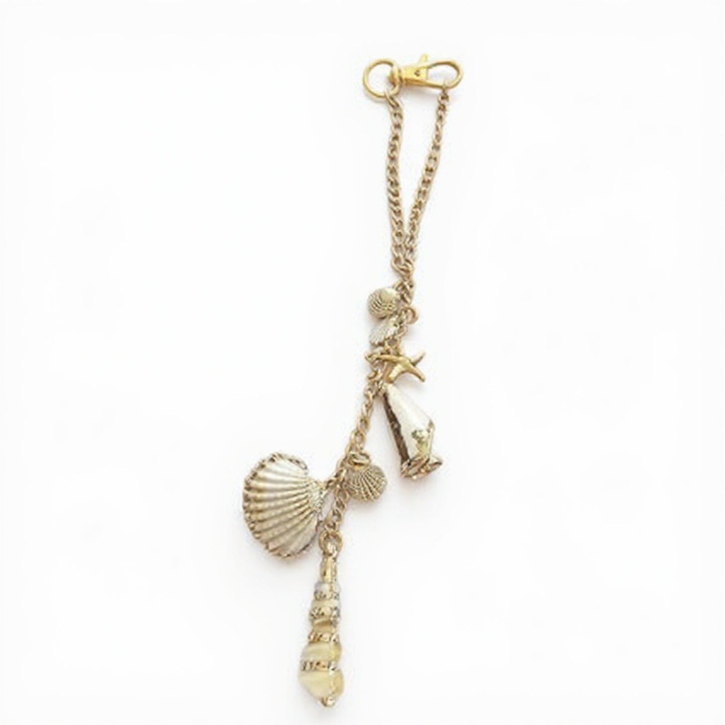 Anna-Kaci Gold Tone Seashell and Starfish Charm Keychain with Nautical Accents