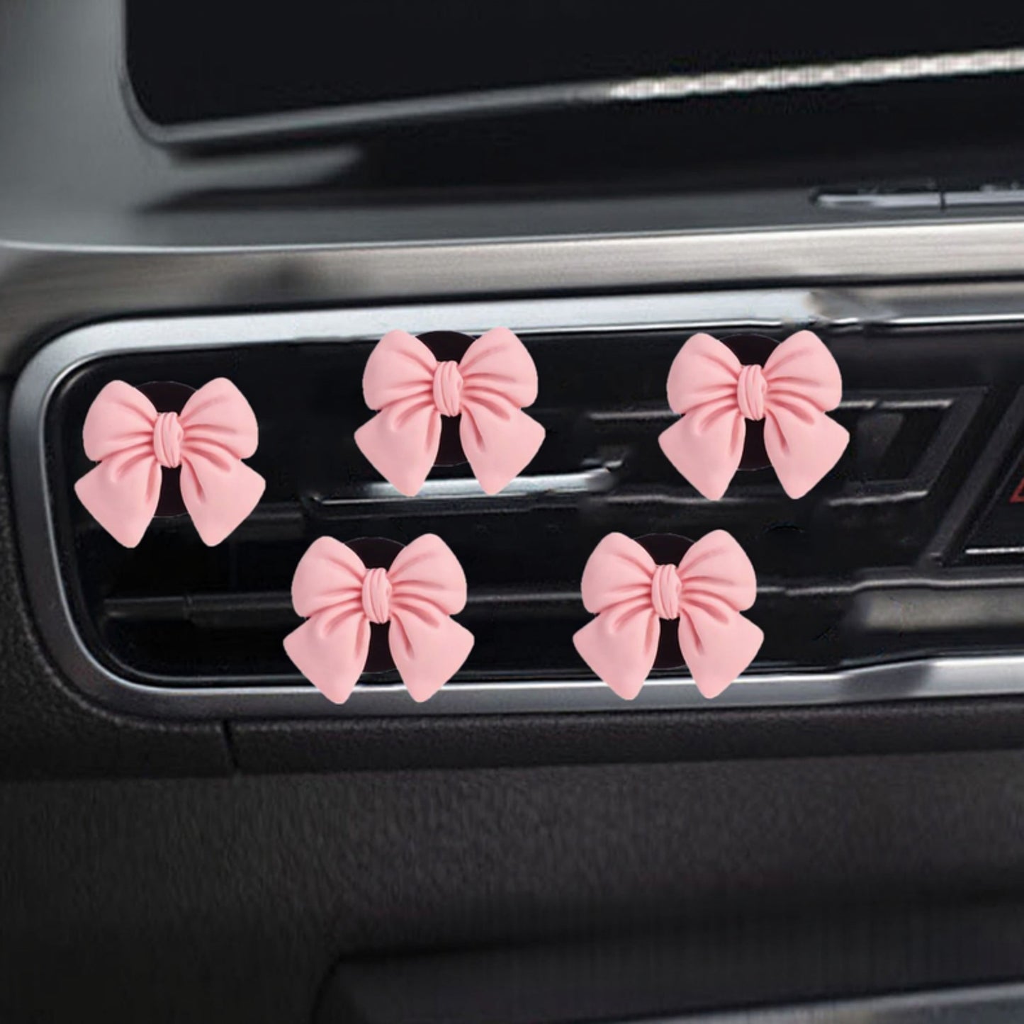 Anna-Kaci 5-Piece Pink Bow Car Air Vent Clip Set with Soft Decorative Design