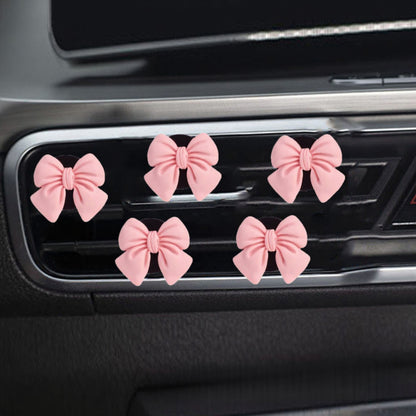 Anna-Kaci 5-Piece Pink Bow Car Air Vent Clip Set with Soft Decorative Design