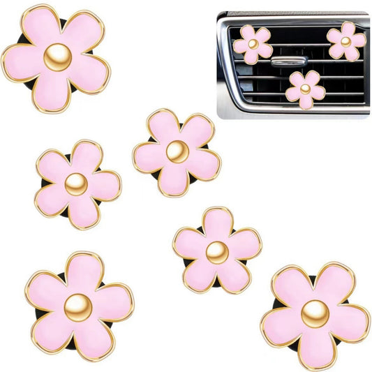 Anna-Kaci 6-Piece Pink Flower Car Air Vent Clip Set with Gold Accent Petals