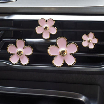 Anna-Kaci 6-Piece Pink Flower Car Air Vent Clip Set with Gold Accent Petals