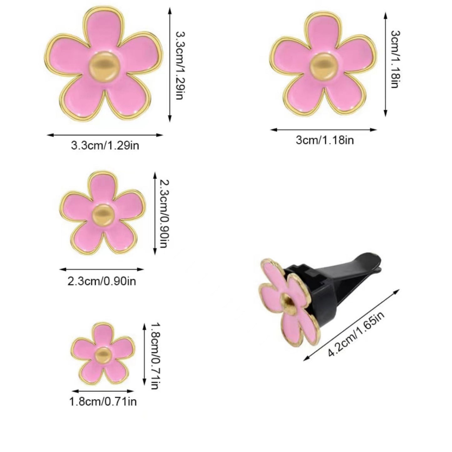 Anna-Kaci 6-Piece Pink Flower Car Air Vent Clip Set with Gold Accent Petals