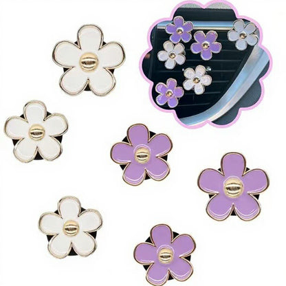 Anna-Kaci 6-Piece Pink Flower Car Air Vent Clip Set with Gold Accent Petals