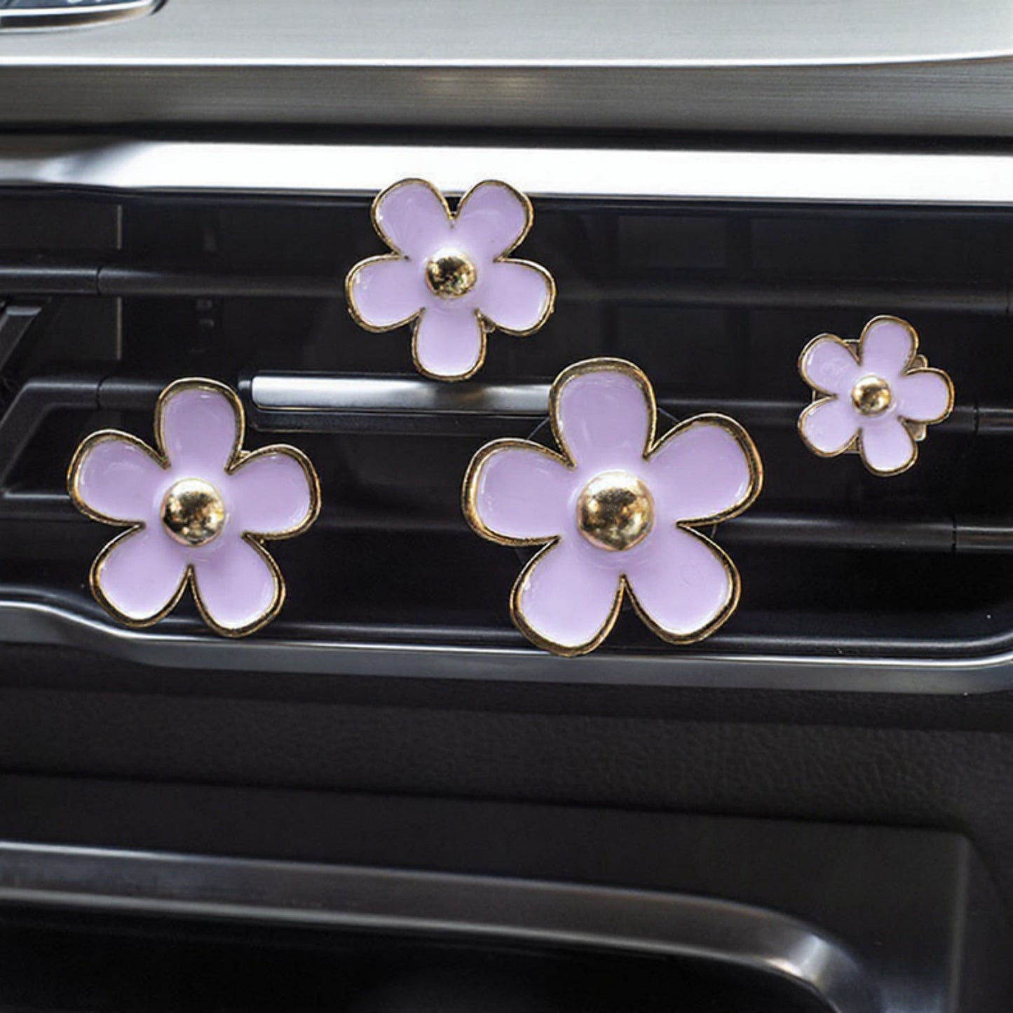 Anna-Kaci 6-Piece Pink Flower Car Air Vent Clip Set with Gold Accent Petals