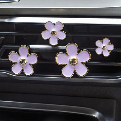 Anna-Kaci 6-Piece Pink Flower Car Air Vent Clip Set with Gold Accent Petals