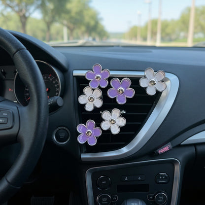 Anna-Kaci 6-Piece Pink Flower Car Air Vent Clip Set with Gold Accent Petals