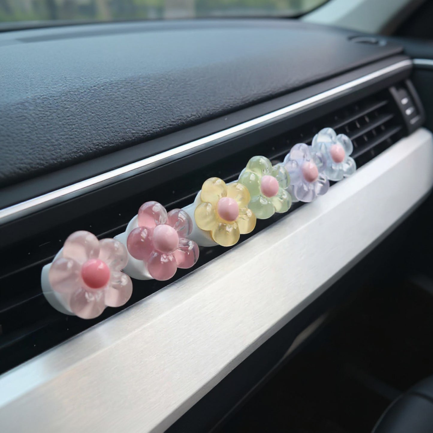 Anna-Kaci 6-Piece Colorful Bubble Flower Car Air Vent Clip Set with Glossy Finish
