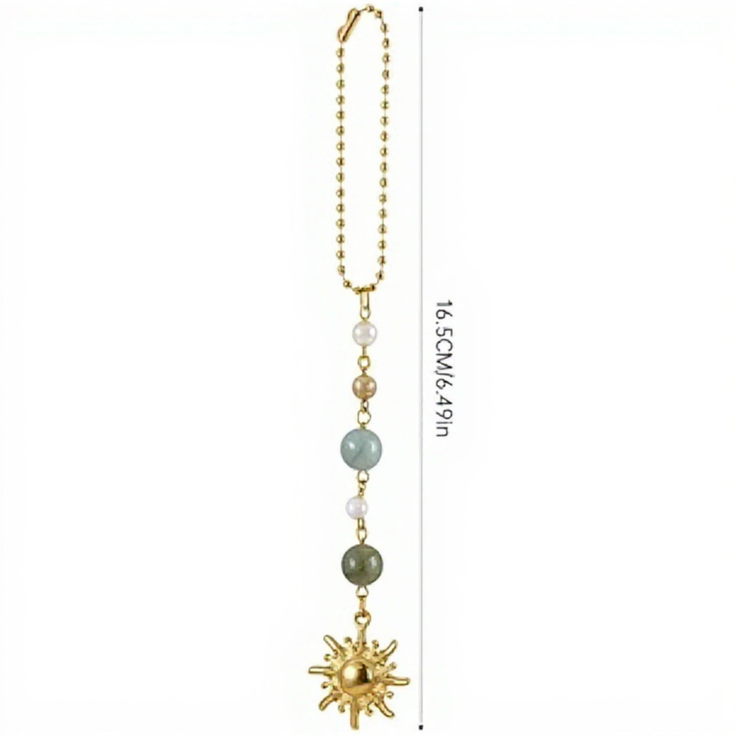 Anna-Kaci Gold Sun Pendant Ornament with Natural Stone Beads and Celestial Charm