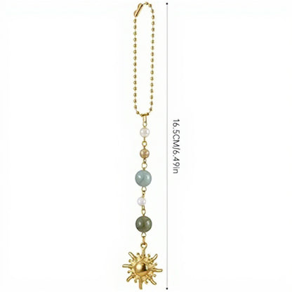 Anna-Kaci Gold Sun Pendant Ornament with Natural Stone Beads and Celestial Charm