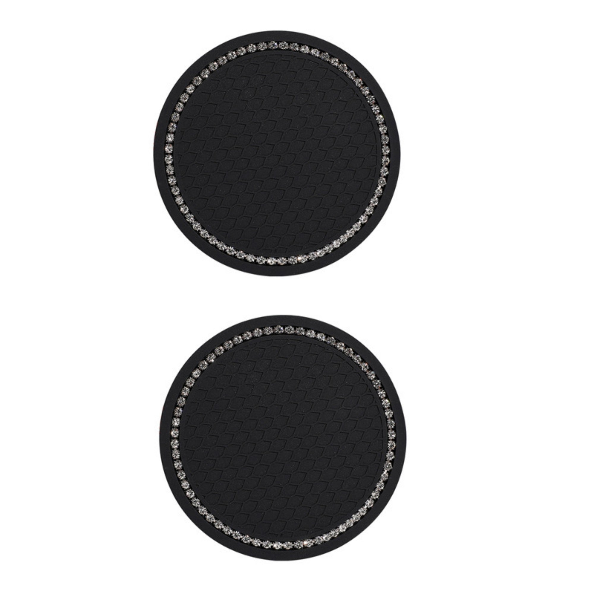 Anna-Kaci 2-Piece Round Rhinestone Car Cup Holder Coaster with Non-Slip Textured Surface