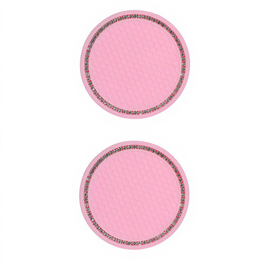 Anna-Kaci 2-Piece Round Rhinestone Car Cup Holder Coaster with Non-Slip Textured Surface
