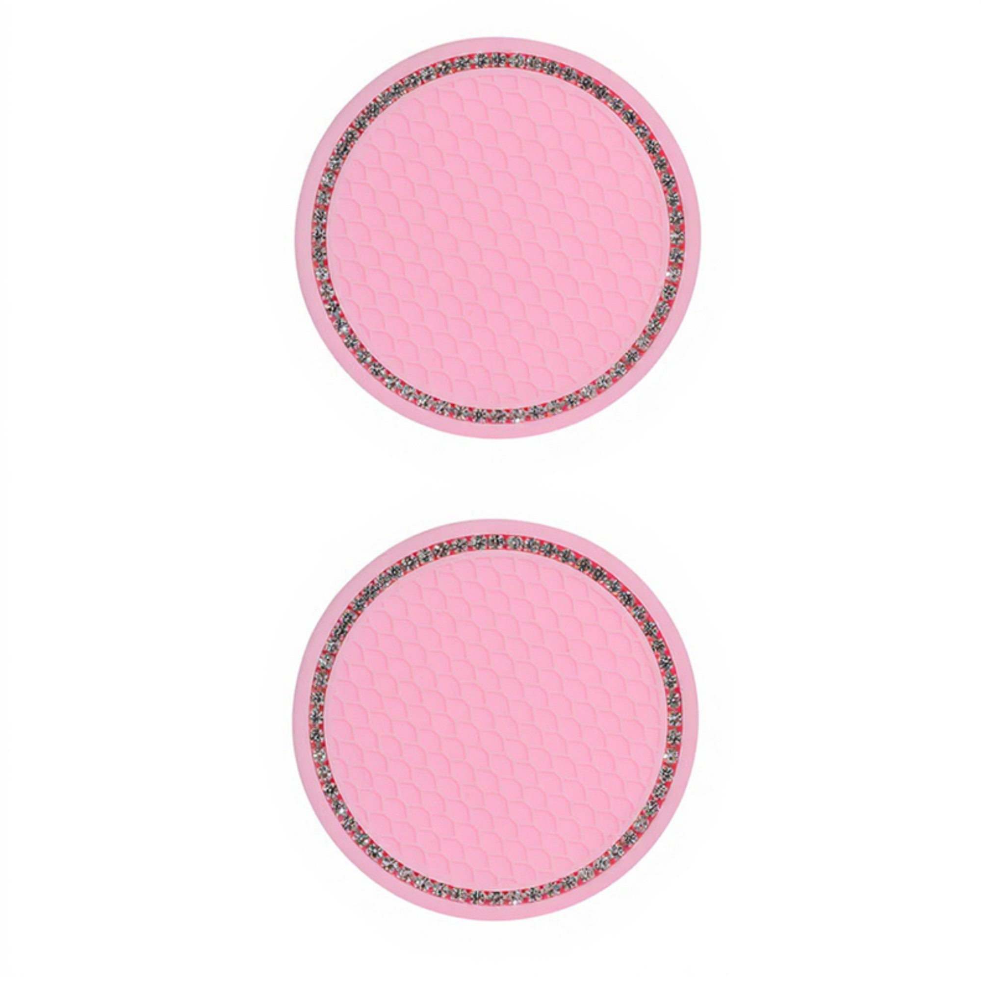 Anna-Kaci 2-Piece Round Rhinestone Car Cup Holder Coaster with Non-Slip Textured Surface