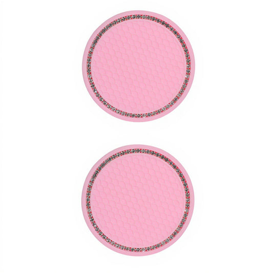 Anna-Kaci 2-Piece Round Rhinestone Car Cup Holder Coaster with Non-Slip Textured Surface