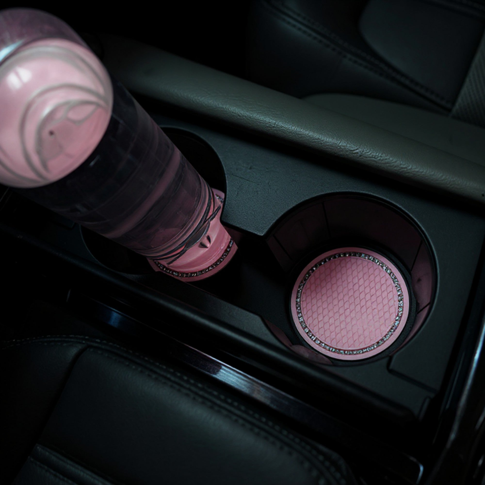 Anna-Kaci 2-Piece Round Rhinestone Car Cup Holder Coaster with Non-Slip Textured Surface