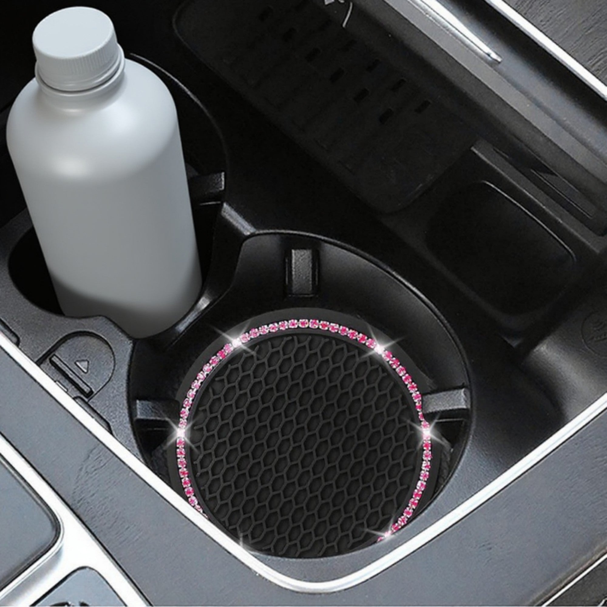 Anna-Kaci 2-Piece Round Rhinestone Car Cup Holder Coaster with Non-Slip Textured Surface