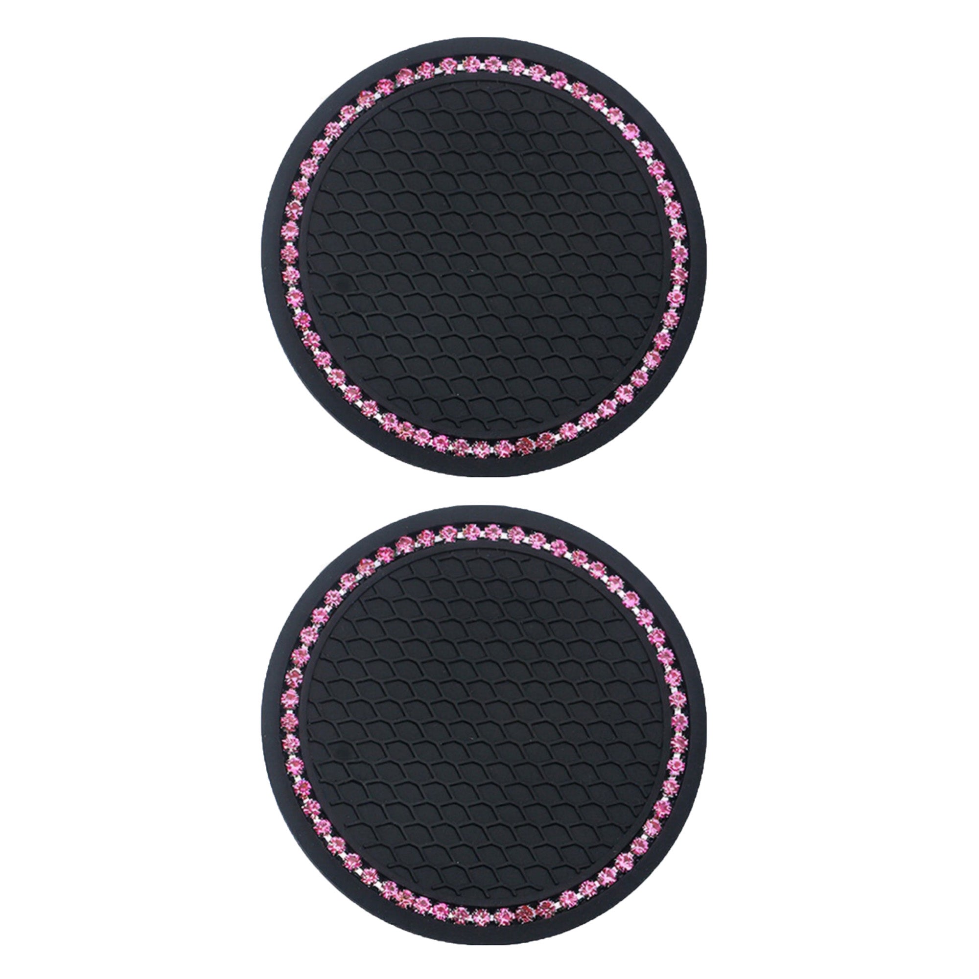 Anna-Kaci 2-Piece Round Rhinestone Car Cup Holder Coaster with Non-Slip Textured Surface