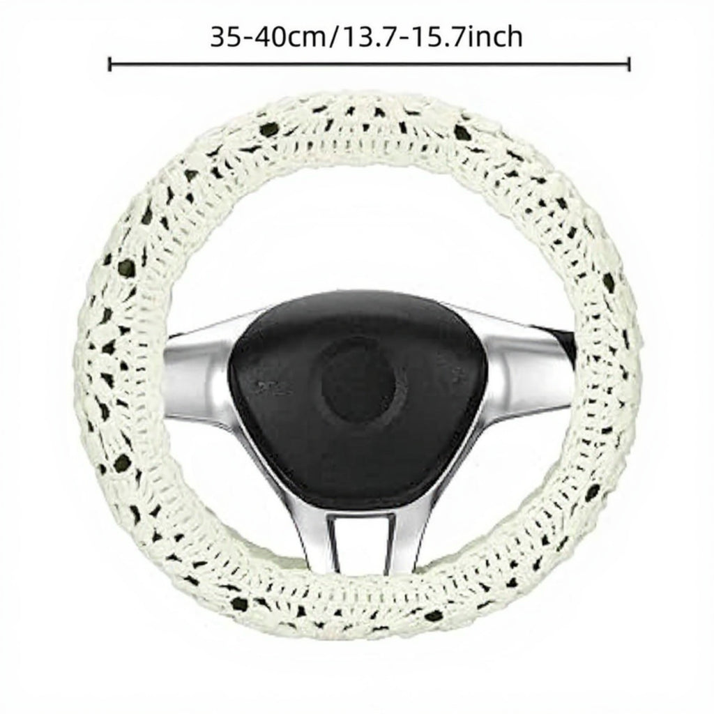 Anna-Kaci Handcrafted Crochet Steering Wheel Cover and Seat Belt Pad Set