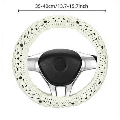 Anna-Kaci Handcrafted Crochet Steering Wheel Cover and Seat Belt Pad Set