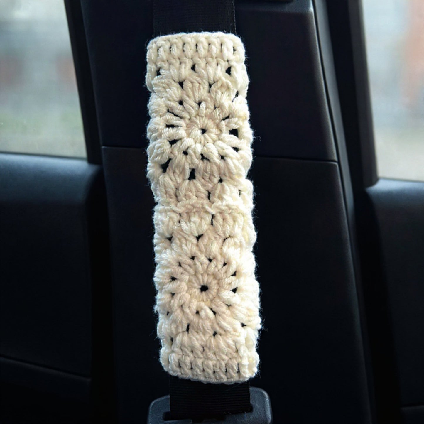 Anna-Kaci Handcrafted Crochet Steering Wheel Cover and Seat Belt Pad Set