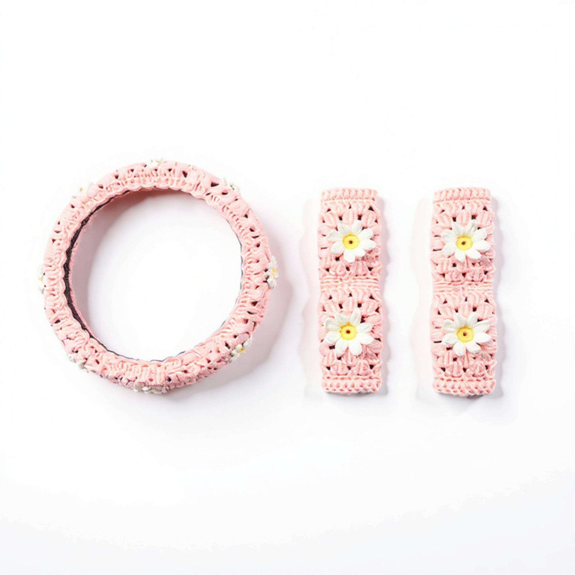 Anna-Kaci 3-Piece Crochet Car Steering Wheel and Seat Belt Cover Set