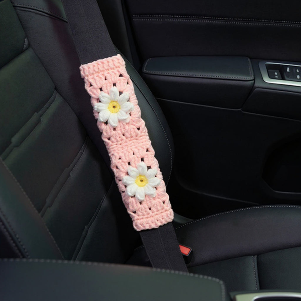 Anna-Kaci 3-Piece Crochet Car Steering Wheel and Seat Belt Cover Set