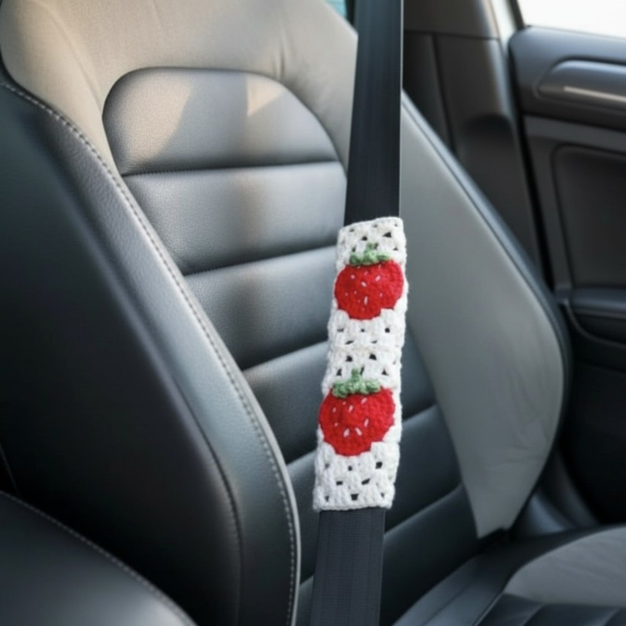 Anna-Kaci 3-Piece Crochet Car Steering Wheel and Seat Belt Cover Set
