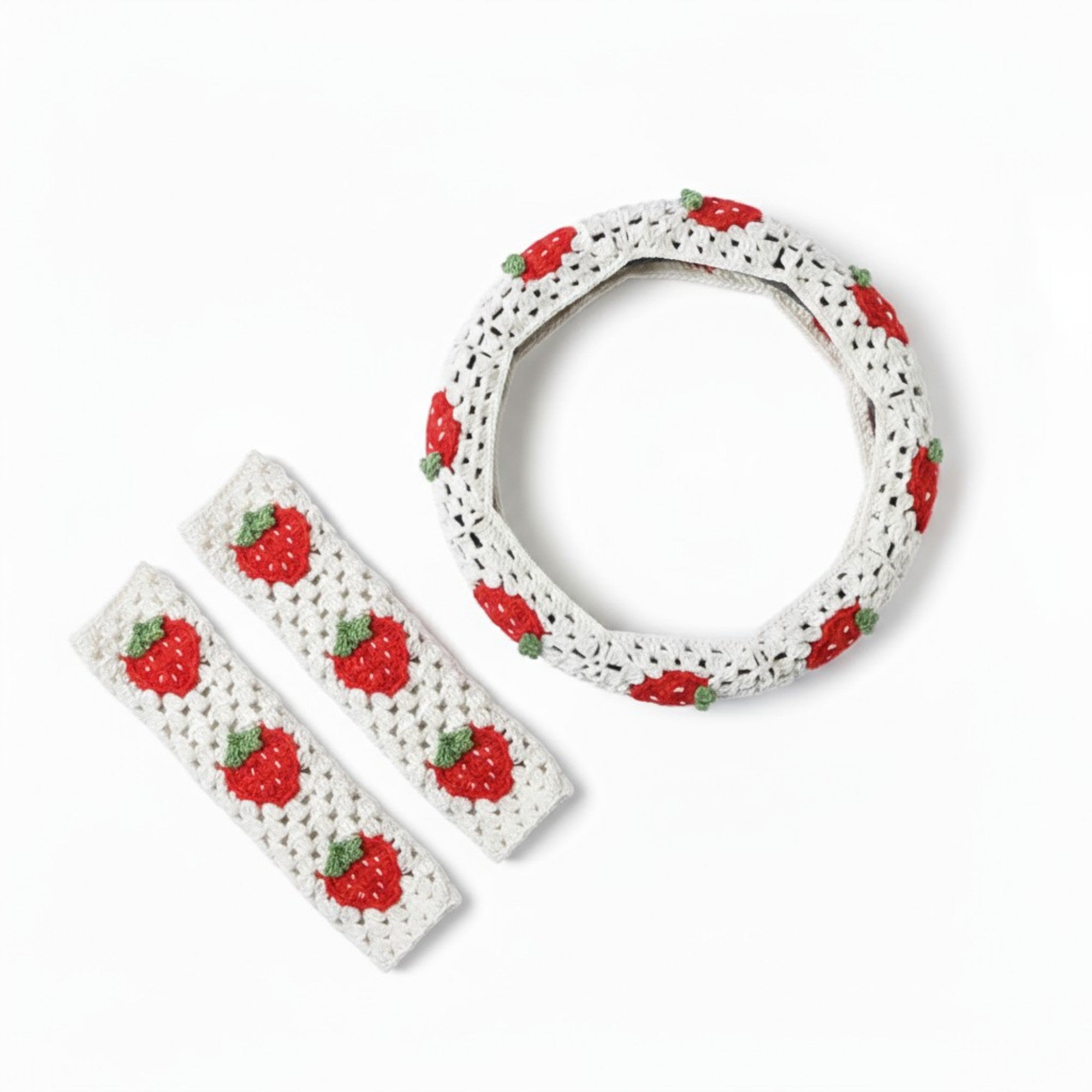 Anna-Kaci 3-Piece Crochet Car Steering Wheel and Seat Belt Cover Set