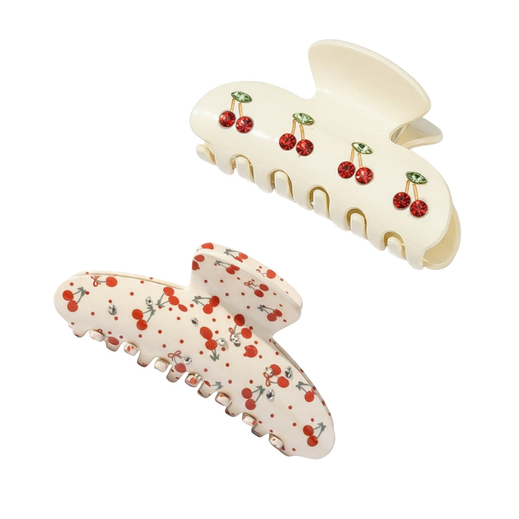 Anna-Kaci 2pcs per set Cherry Print Acrylic Hair Claw Clip with Curved Design and Strong Grip