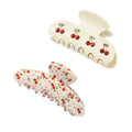 Anna-Kaci 2pcs per set Cherry Print Acrylic Hair Claw Clip with Curved Design and Strong Grip
