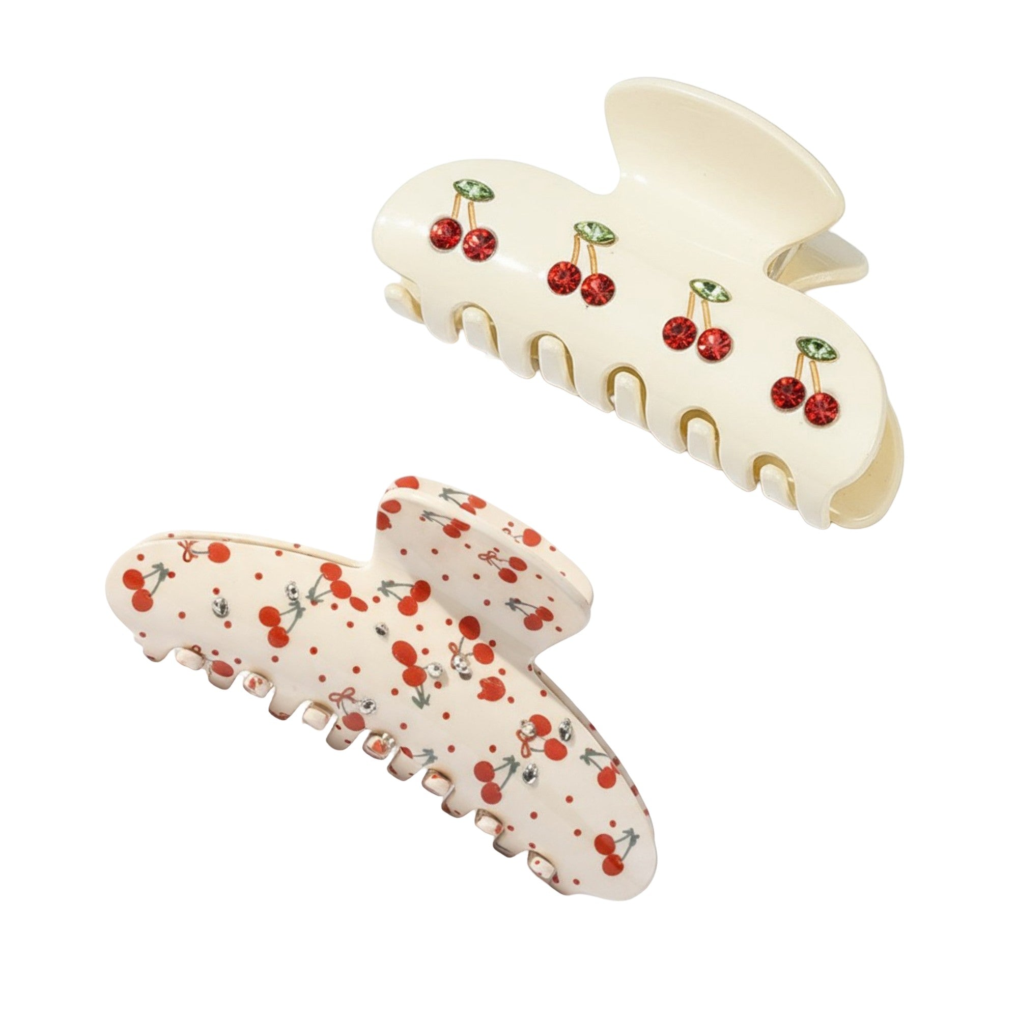 Anna-Kaci 2pcs per set Cherry Print Acrylic Hair Claw Clip with Curved Design and Strong Grip