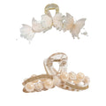 Anna-Kaci Beaded Flower Metal Hair Claw Clip with Curved Design and Textured Accents