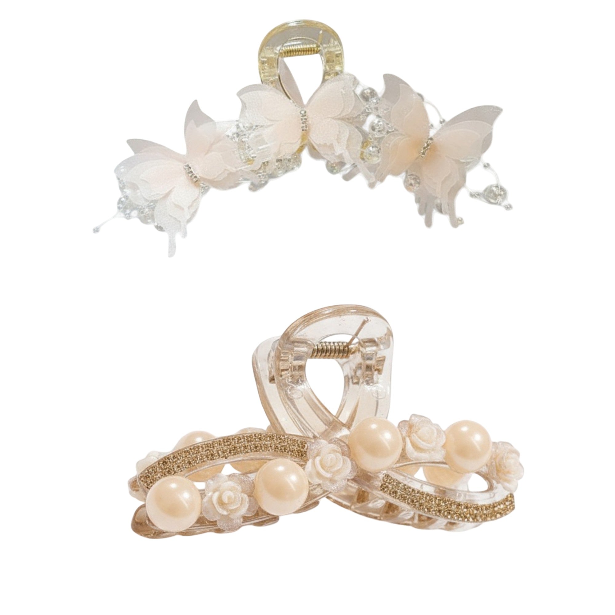 Anna-Kaci Beaded Flower Metal Hair Claw Clip with Curved Design and Textured Accents