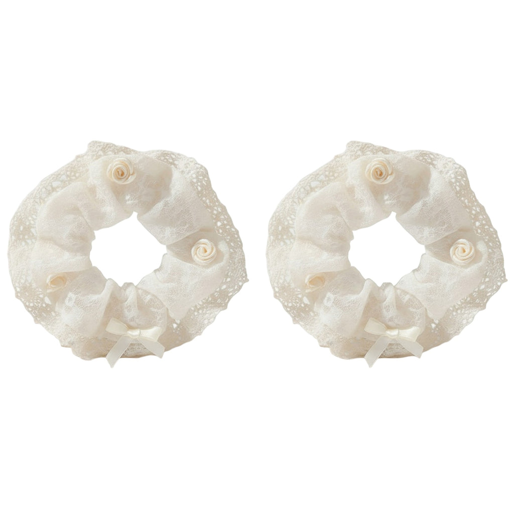 Anna-Kaci 2pcs Sheer Organza Scrunchie with Embroidered Mini Roses and Soft Layered Design