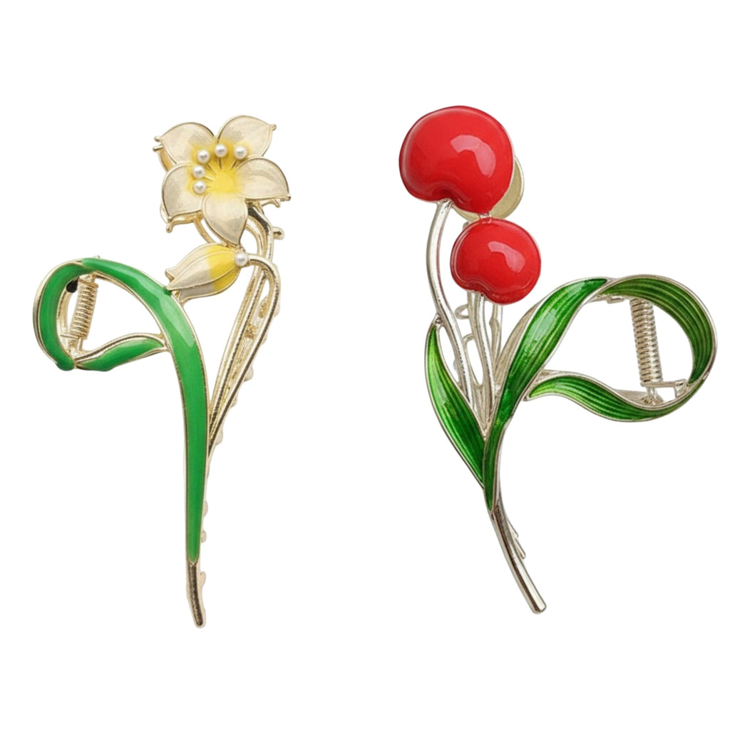 Anna-Kaci 2pcs Tulip Flower Metal Hair Claw Clip with Enamel Petal and Leaf Detailing