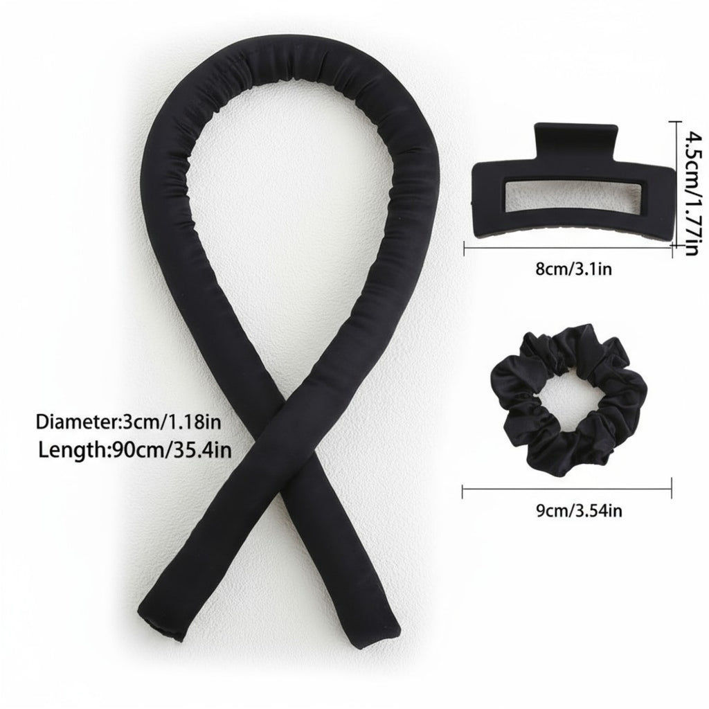 Anna-Kaci No-Heat Curling Ribbon Set with Satin Scrunchies and Hair Clip
