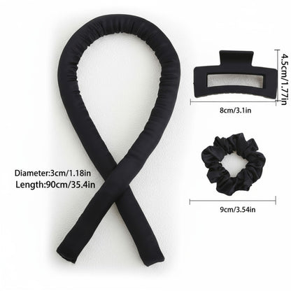 Anna-Kaci No-Heat Curling Ribbon Set with Satin Scrunchies and Hair Clip
