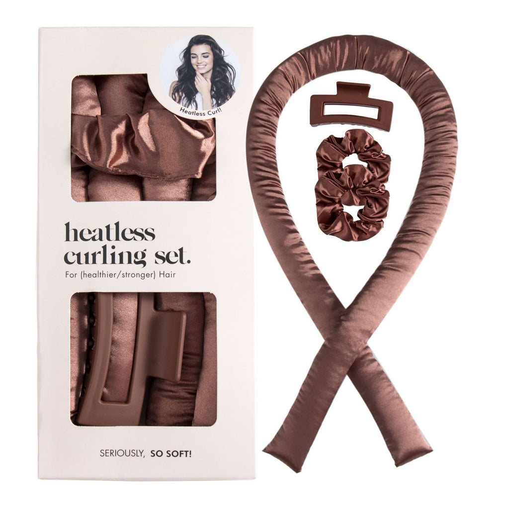 Anna-Kaci No-Heat Curling Ribbon Set with Satin Scrunchies and Hair Clip