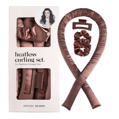 Anna-Kaci No-Heat Curling Ribbon Set with Satin Scrunchies and Hair Clip