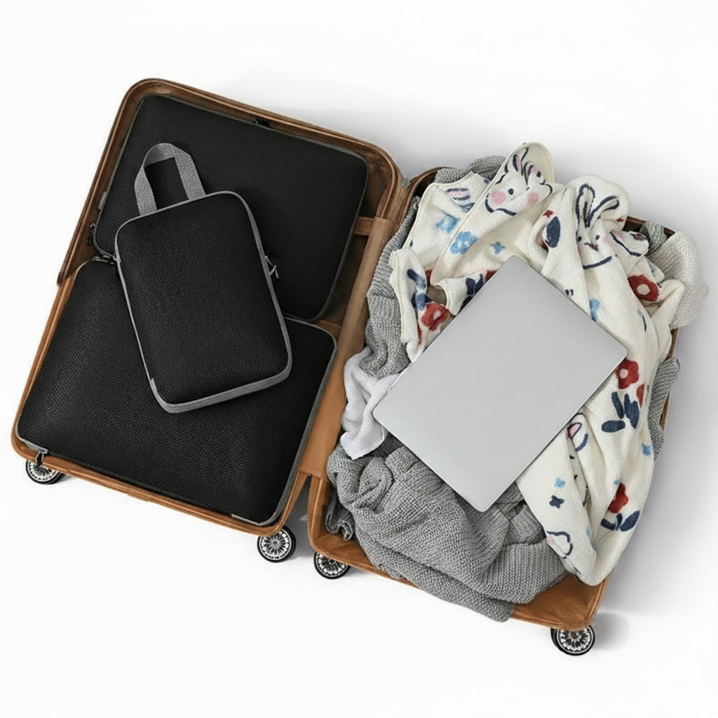 Anna-Kaci 3-Piece Compression Packing Cube Set with Zipper Closure and Carry Handles