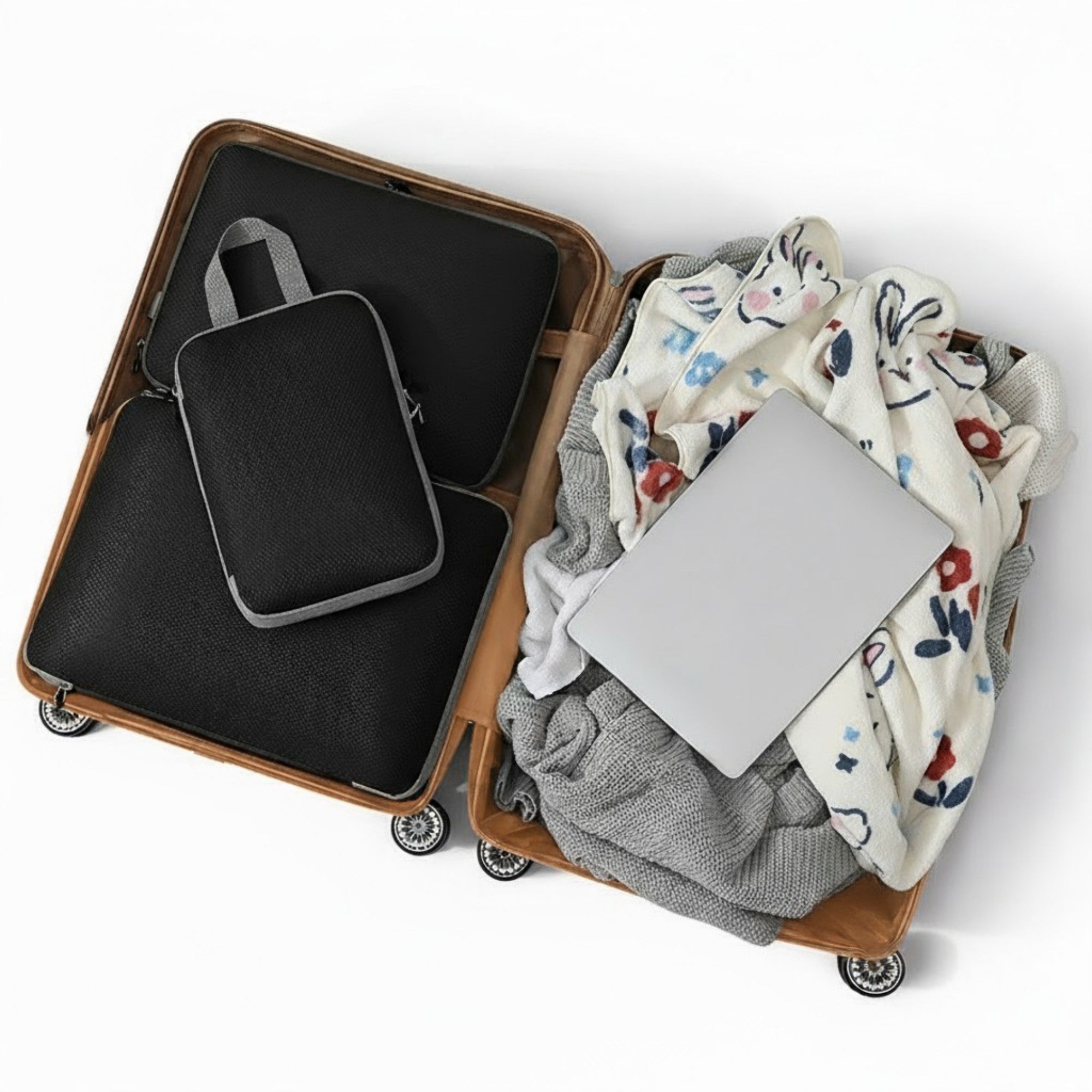 Anna-Kaci 3-Piece Compression Packing Cube Set with Zipper Closure and Carry Handles