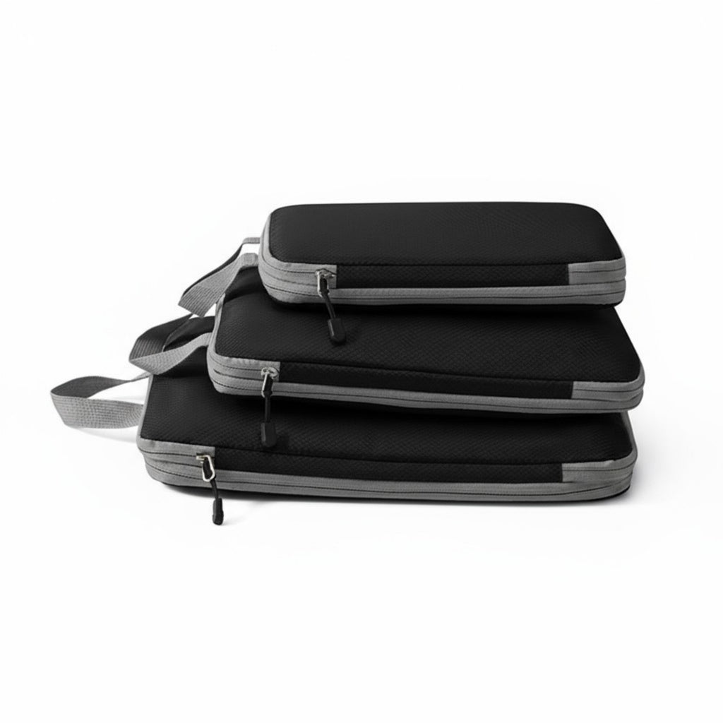 Anna-Kaci 3-Piece Compression Packing Cube Set with Zipper Closure and Carry Handles