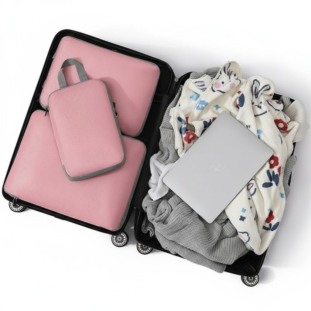Anna-Kaci 3-Piece Compression Packing Cube Set with Zipper Closure and Carry Handles