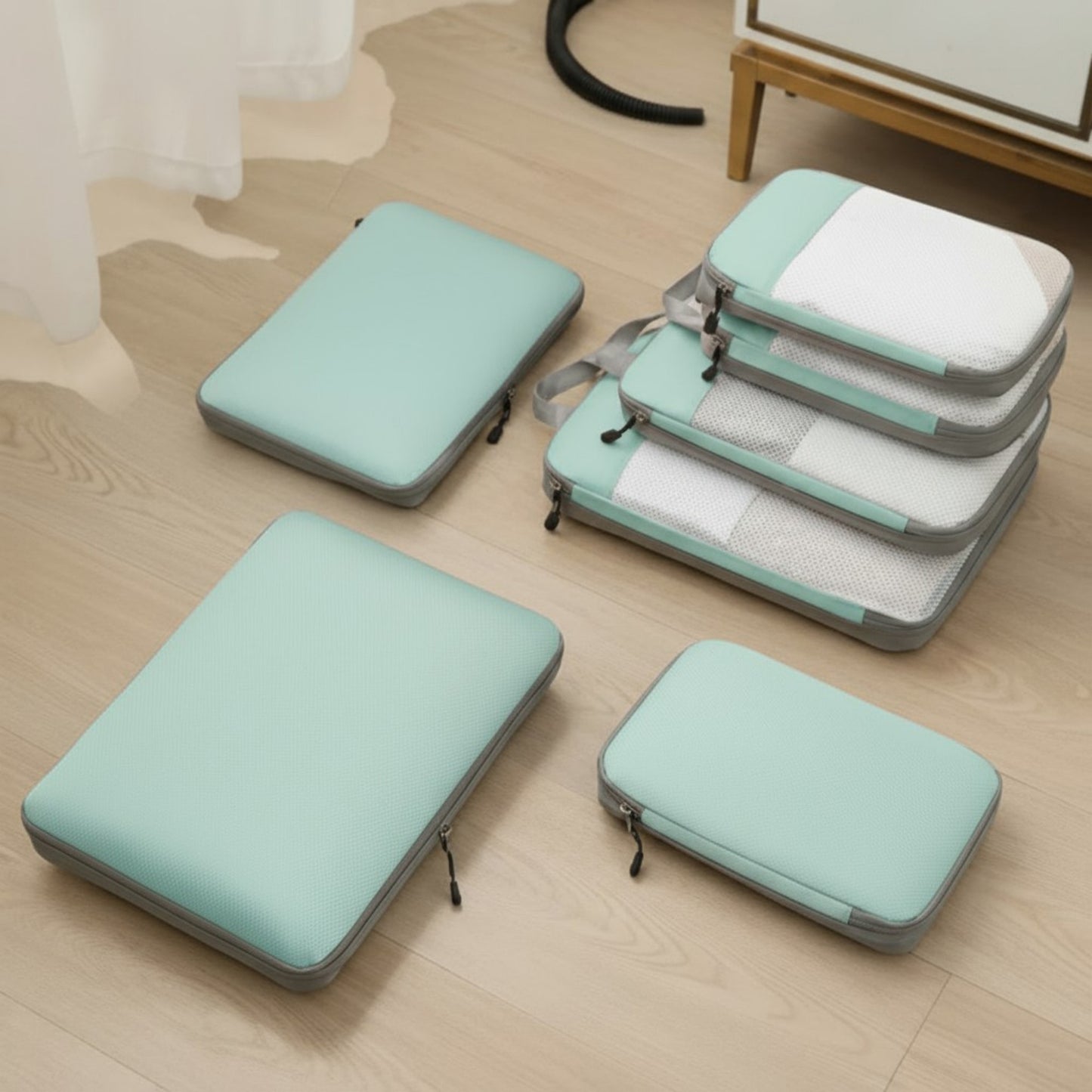 Anna-Kaci 7-Piece Compression Packing Cube Set with Zipper Closures and Carry Handles