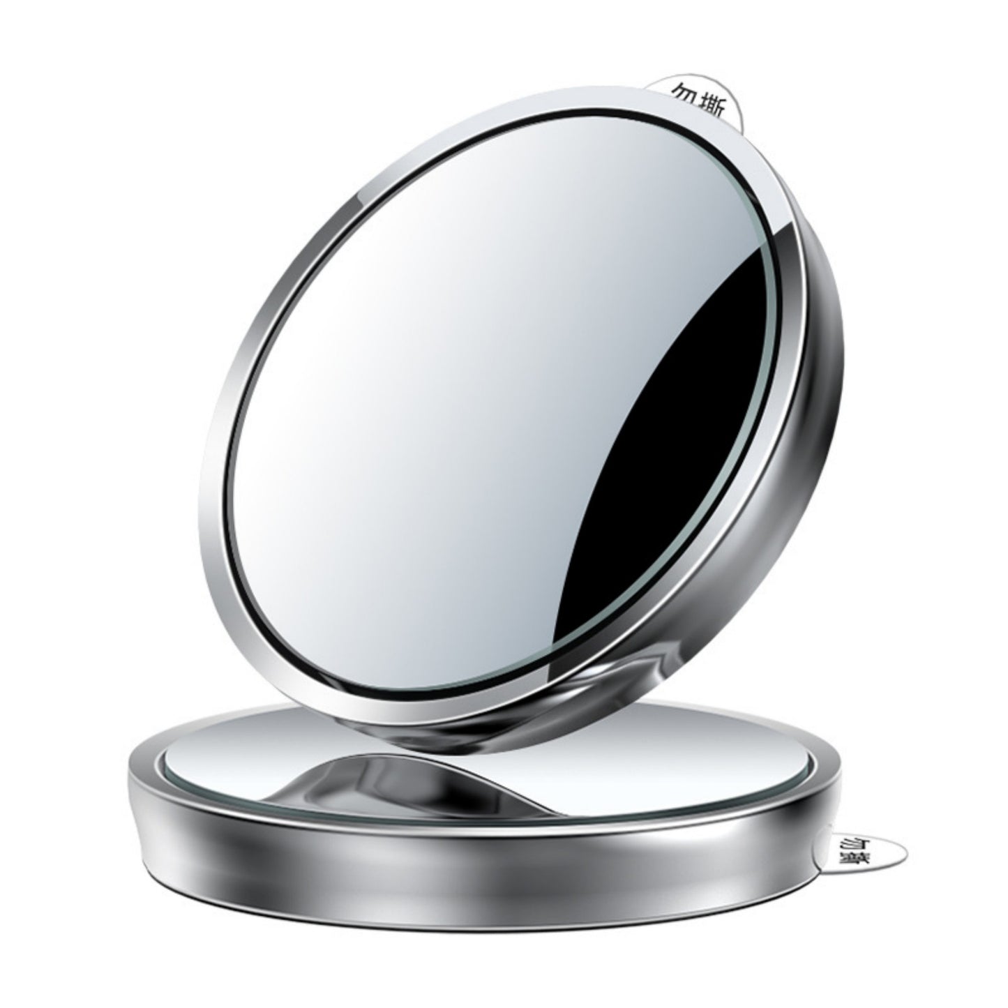 Anna-Kaci Round Silver Compact Car Mirror with Adjustable Angle