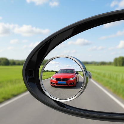 Anna-Kaci Round Silver Compact Car Mirror with Adjustable Angle