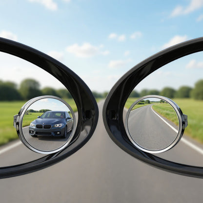 Anna-Kaci Round Silver Compact Car Mirror with Adjustable Angle