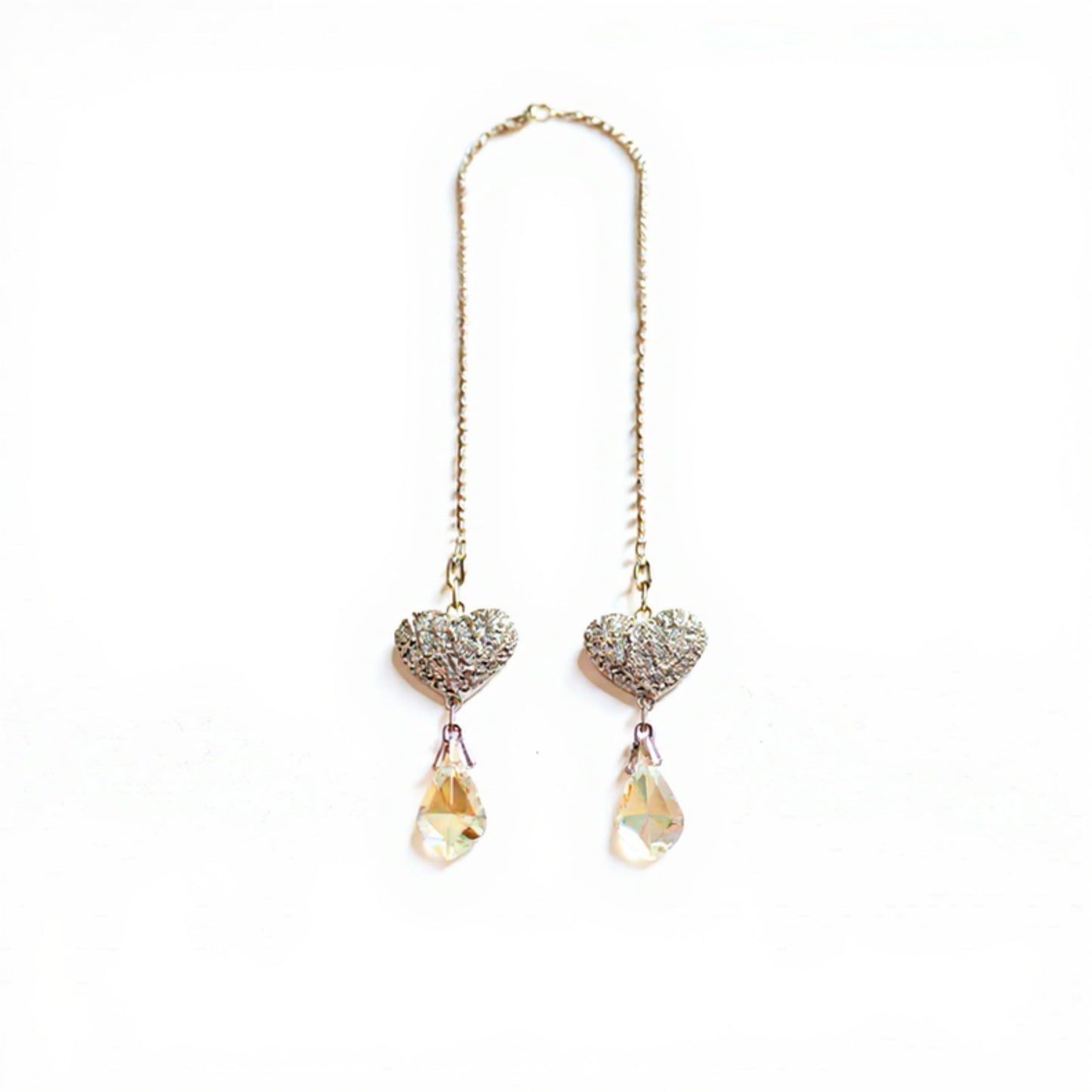 Anna-Kaci Sparkling Rhinestone Heart Chain Car Mirror Charm with Crystal Teardrop Pendants