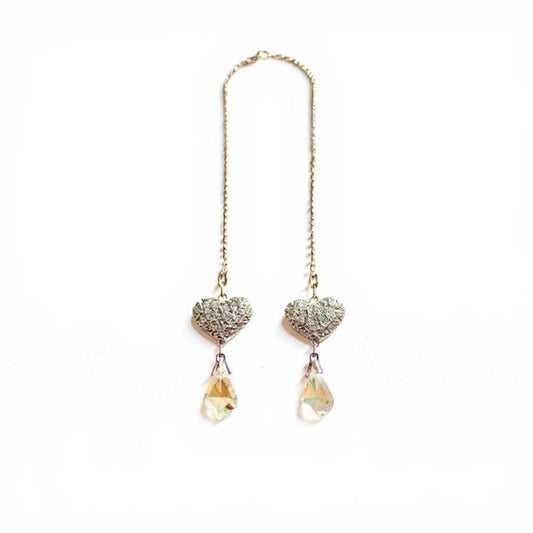 Anna-Kaci Sparkling Rhinestone Heart Chain Car Mirror Charm with Crystal Teardrop Pendants